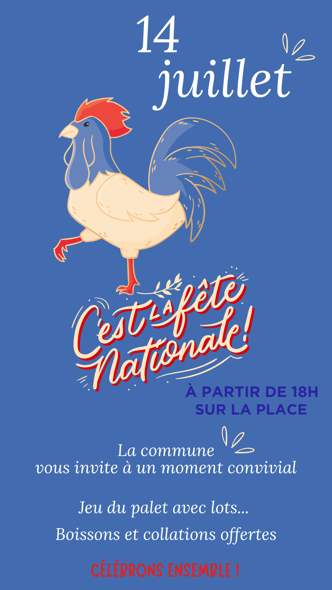 Célébration du 14 juillet à partir de 18h00 sur la place